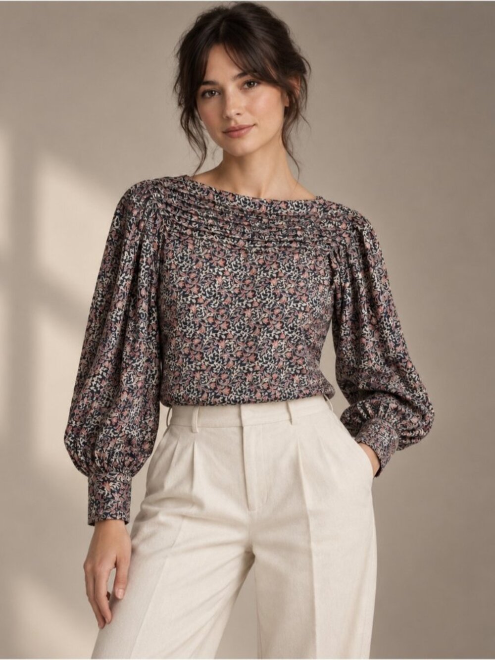 Vintage Viyella Wool Cotton Floral Blouse Women XS Made in Scotland Cottagecore